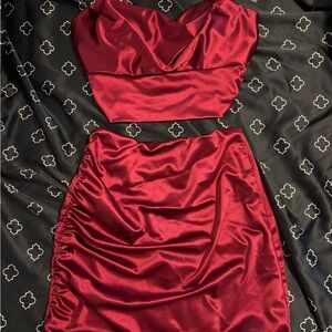Emerald Sundae Red Satin two piece dress